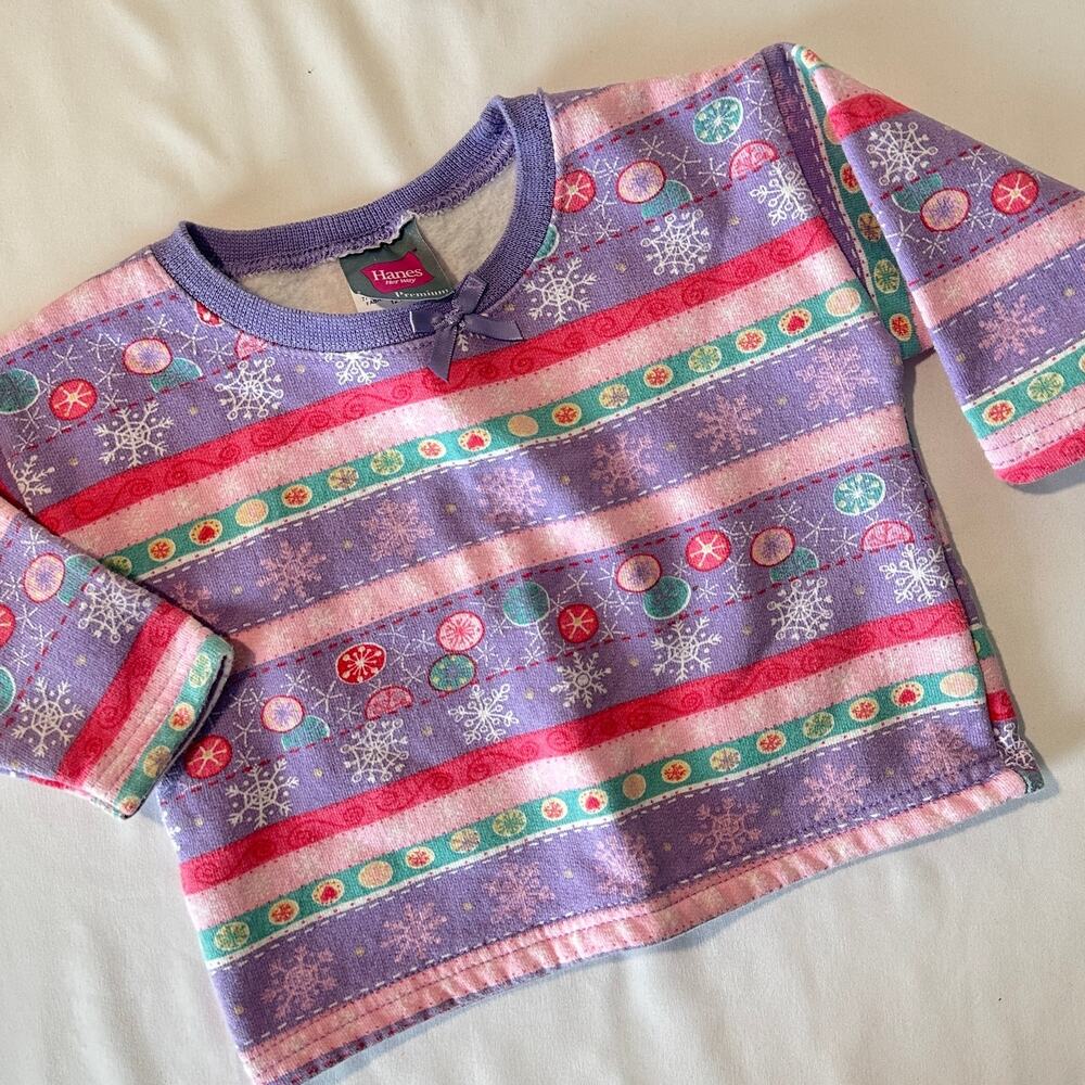 Vintage 90s Hanes Her Way Winter Snowflake Striped Crewneck Sweater Sz 12 mo
